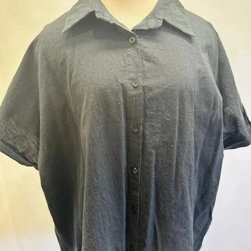 ZEAGOO Women Short Sleeve Button Down Collared Black 100% Cotton Shirt Size XXL - Picture 4 of 13